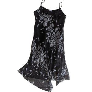 Black White Mesh Overlay Floral Dress Size Large